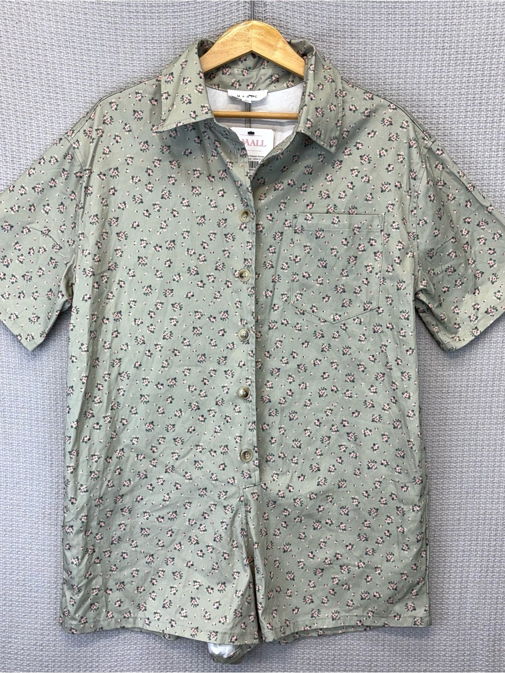NWT Mable Anthropologie Romper Sage Floral Denim 100% Cotton Boho Festival Small